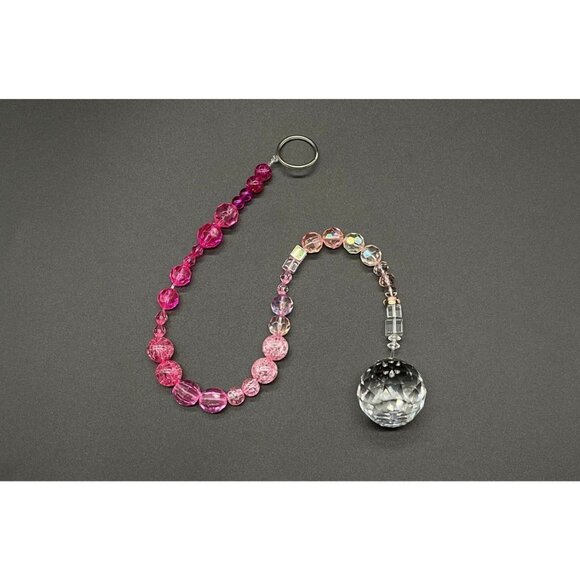 Beaded Suncatcher Ombre Hot Pink To Clear Crystal Prism Hanging Patio Decor Yard - Picture 3 of 10